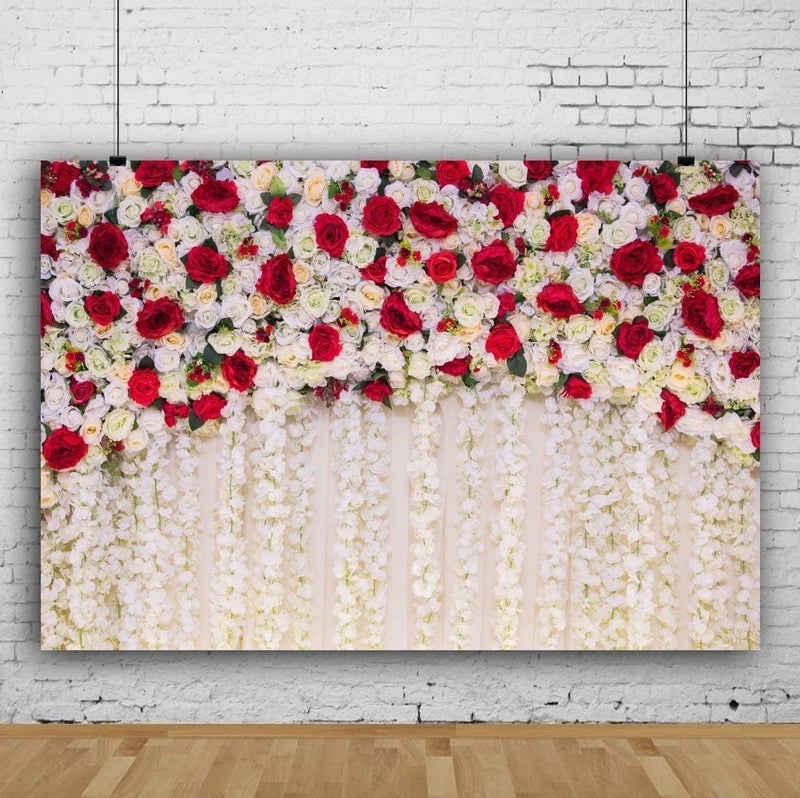 AOFOTO 7x5ft Red White Rose Floral Theme Photography Backdrop Flowers Wall Wedding Bridal Shower Photo Background Newborn Baby Girl Birthday Party Portrait Cake Table Decor Photo Booth Studio Props - Image 4